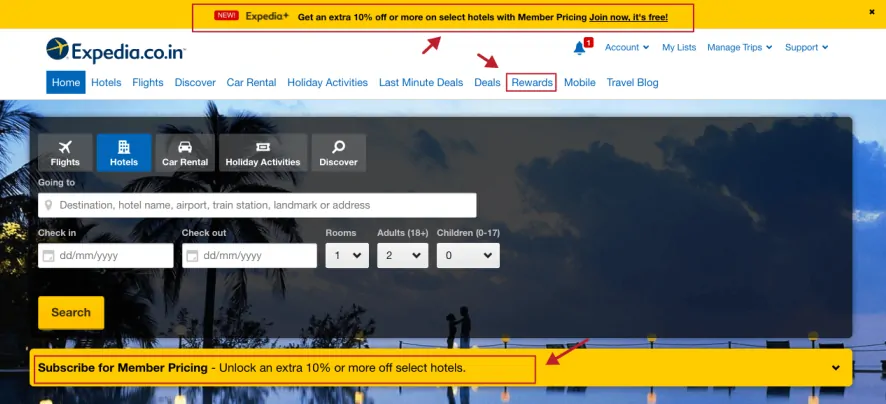 Expedia Loyalty Program Promotion on the Website_New