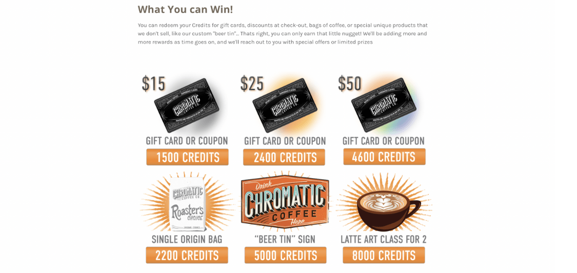 Cromatic Coffee Rewards Showcase Page, Cromatic Coffee Rewards Showcase Page
