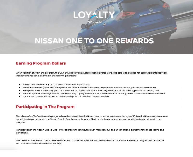Nissan one-to-one rewards program